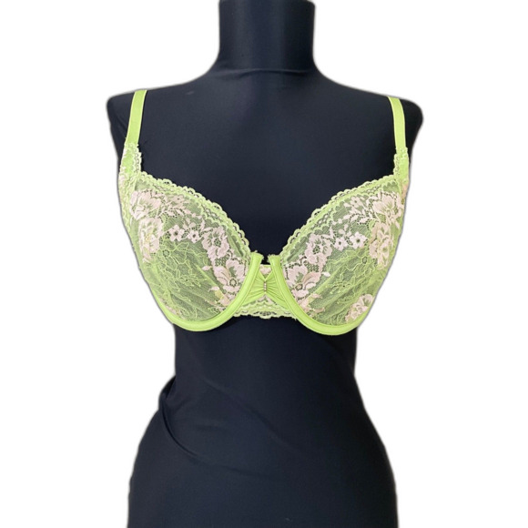 Victoria's Secret VERY SEXY Unlined Floral laced green Demi Bra. Sz 36D - Picture 1 of 9